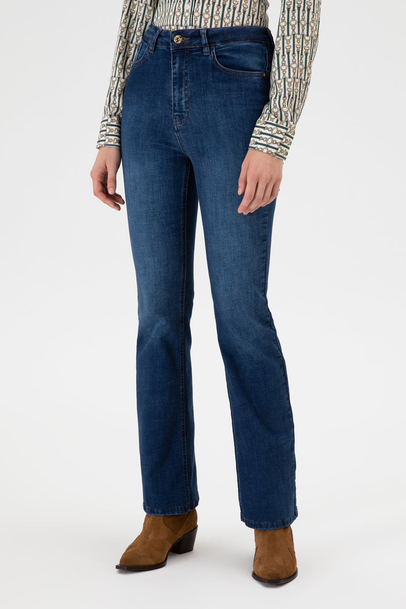 Blugi Evazati Dama Albastru Denim