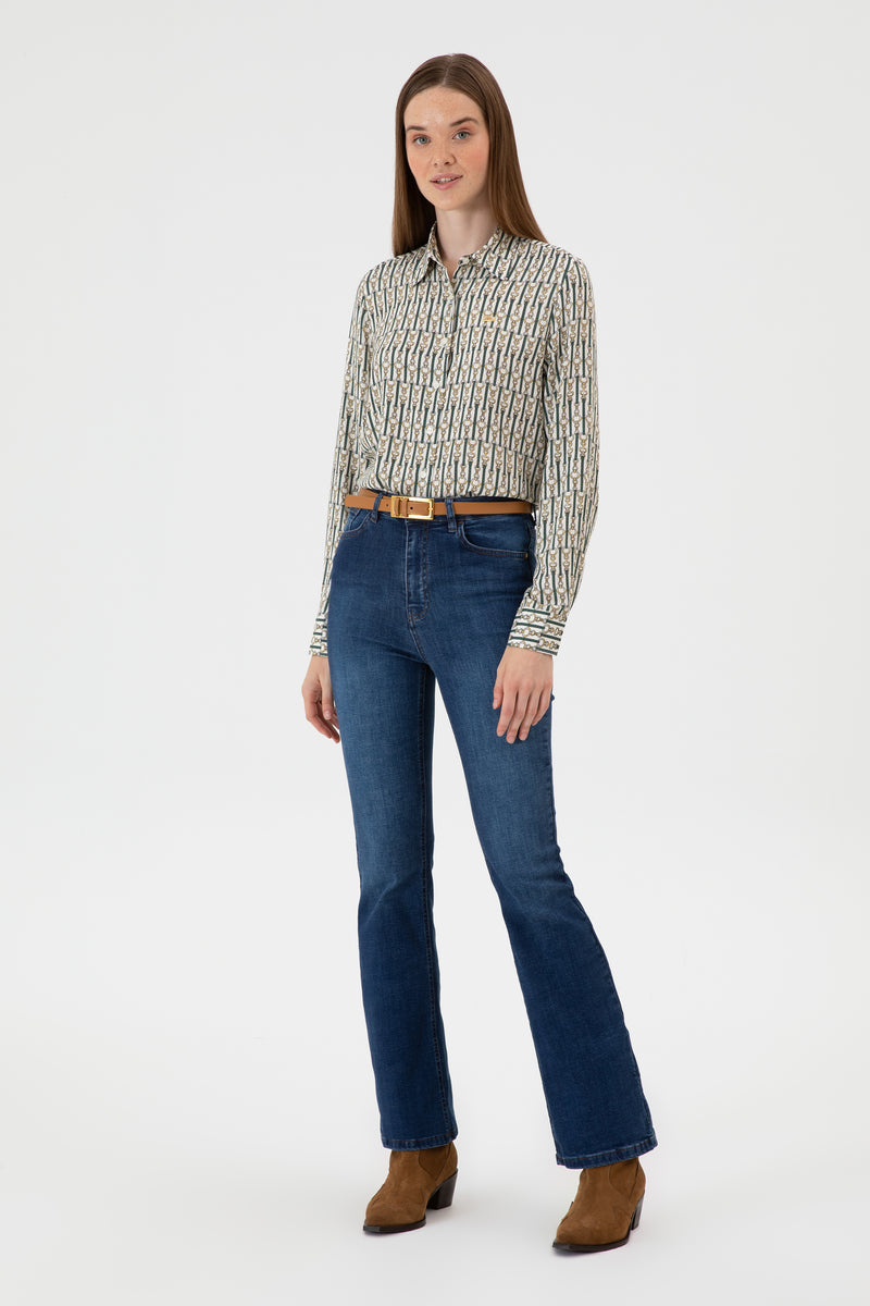 Blugi Evazati Dama Albastru Denim