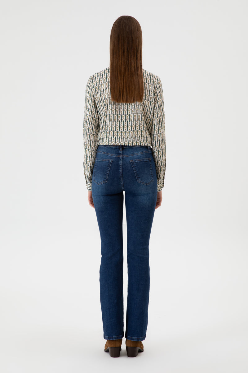 Blugi Evazati Dama Albastru Denim