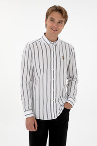 Camasa Barbat Pe Alb Cu Dungi Bleumarin