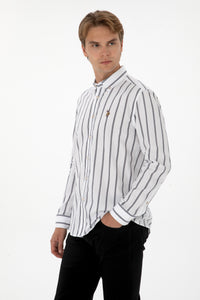 Camasa Barbat Pe Alb Cu Dungi Bleumarin