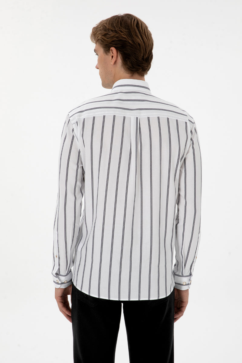 Camasa Barbat Pe Alb Cu Dungi Bleumarin