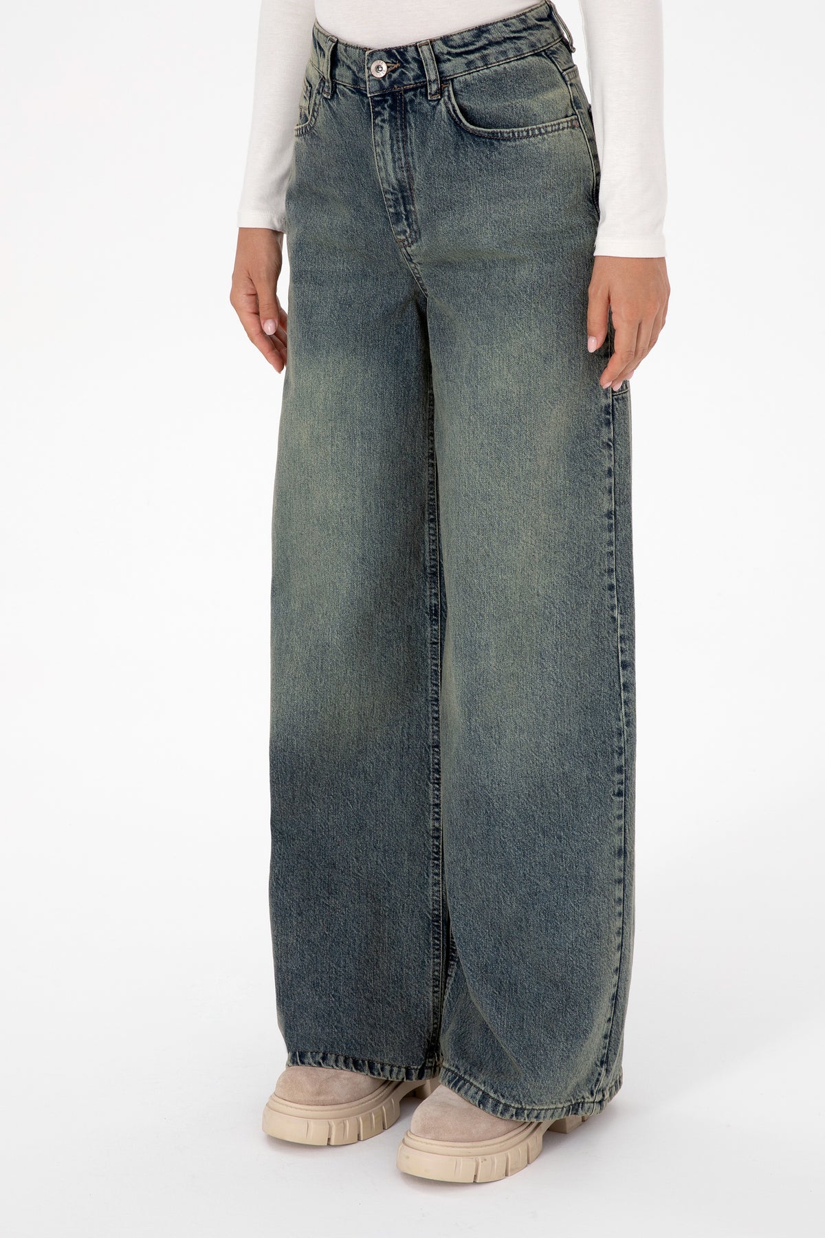 Blugi Evazati Dama Albastru Prespalat Denim