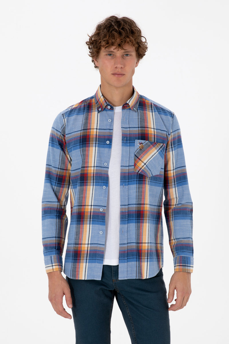 Camasa Casual Barbat Pe Albastru Carouri Colore