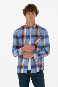 Camasa Casual Barbat Pe Albastru Carouri Colore