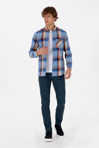 Camasa Casual Barbat Pe Albastru Carouri Colore