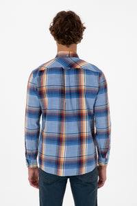 Camasa Casual Barbat Pe Albastru Carouri Colore