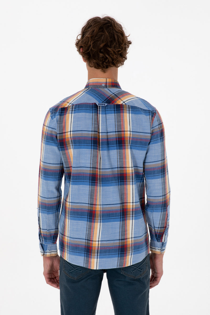 Camasa Casual Barbat Pe Albastru Carouri Colore