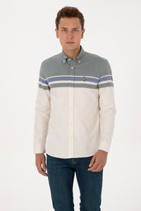 Camasa Barbat Pe Bej Cu Logo Si Textura 