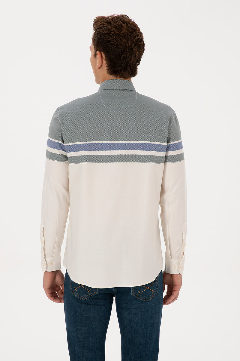 Camasa Barbat Pe Bej Cu Logo Si Textura 