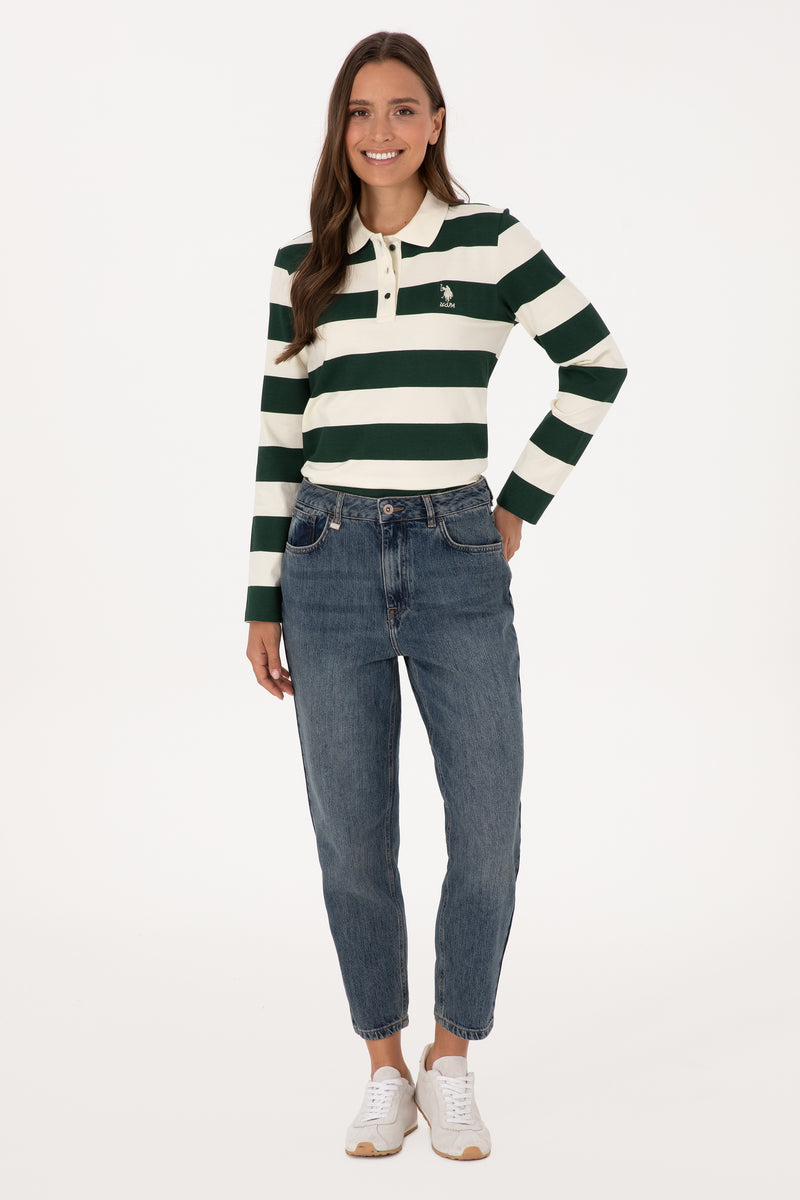 Blugi Boyfit Dama Pe Albastru Denim