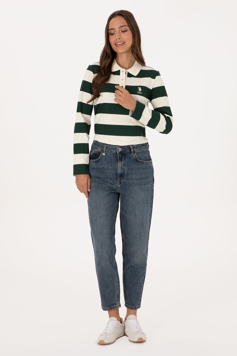 Blugi Boyfit Dama Pe Albastru Denim