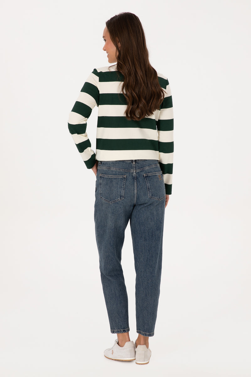 Blugi Boyfit Dama Pe Albastru Denim