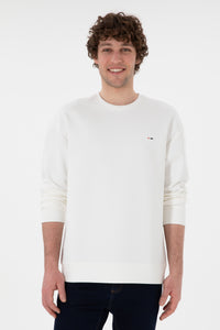 Bluză Bărbați Pe Alb Cu Guler Rotund 