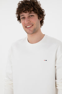 Bluză Bărbați Pe Alb Cu Guler Rotund 