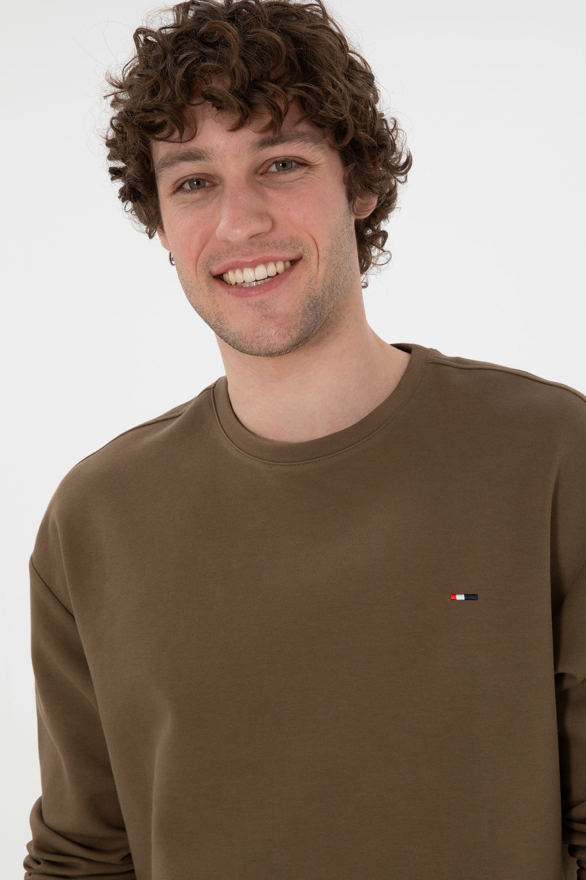 Bluză Bărbați Pe Maro Deschis Cu Guler Rotund 