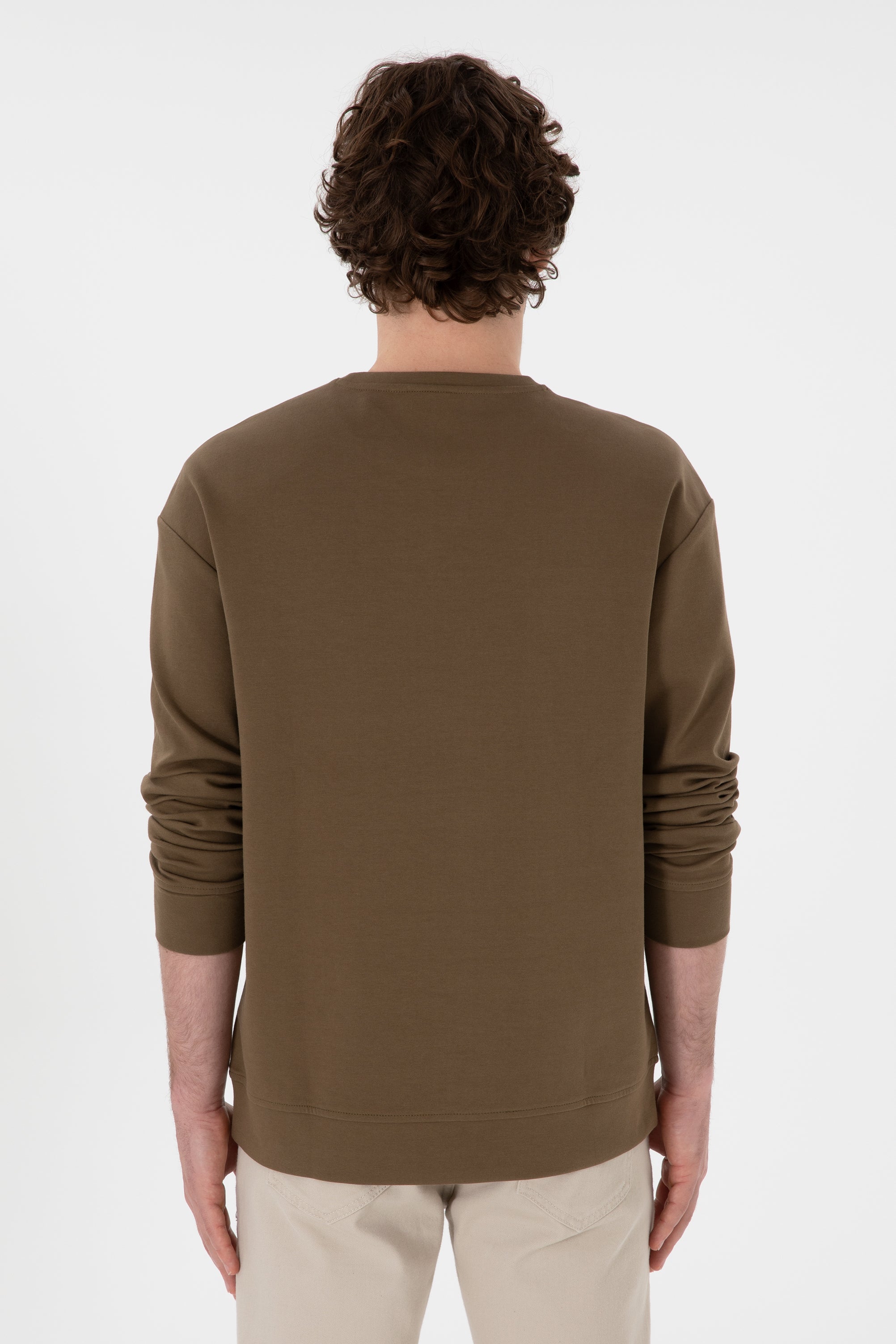 Bluză Bărbați Pe Maro Deschis Cu Guler Rotund 