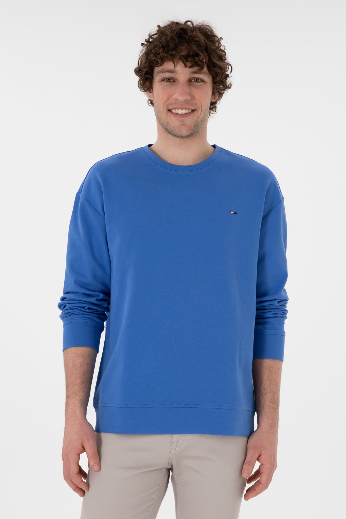 Bluză Bărbați PeAlbastru Coral Cu Guler Rotund 