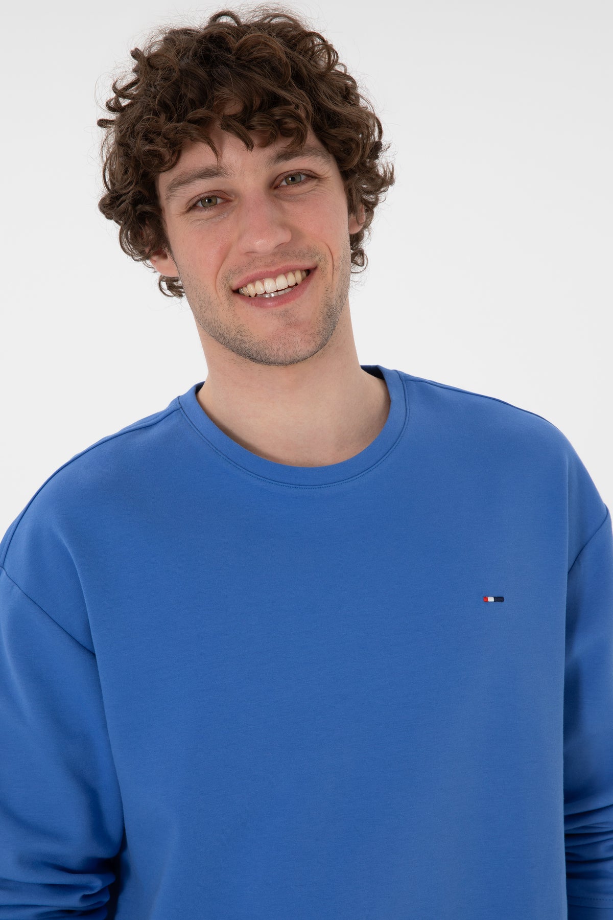 Bluză Bărbați PeAlbastru Coral Cu Guler Rotund 