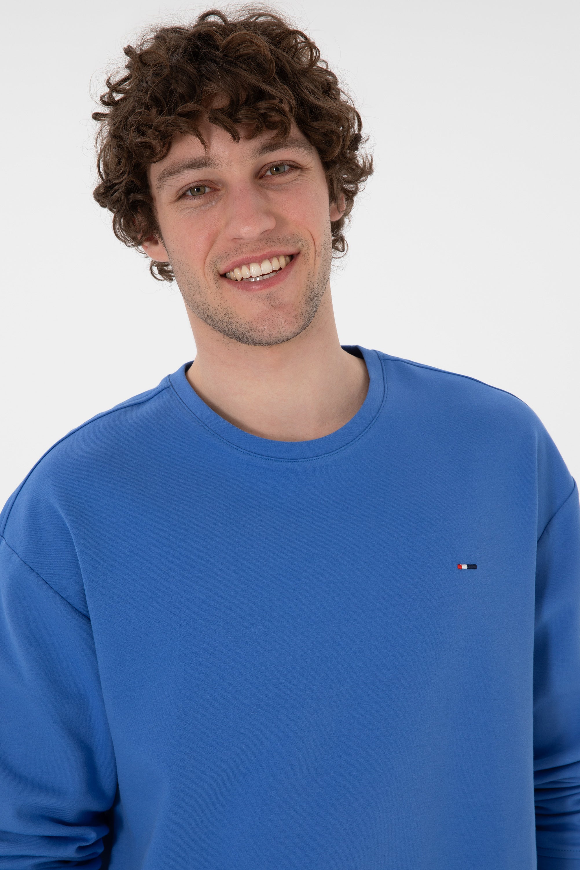 Bluză Bărbați PeAlbastru Coral Cu Guler Rotund 