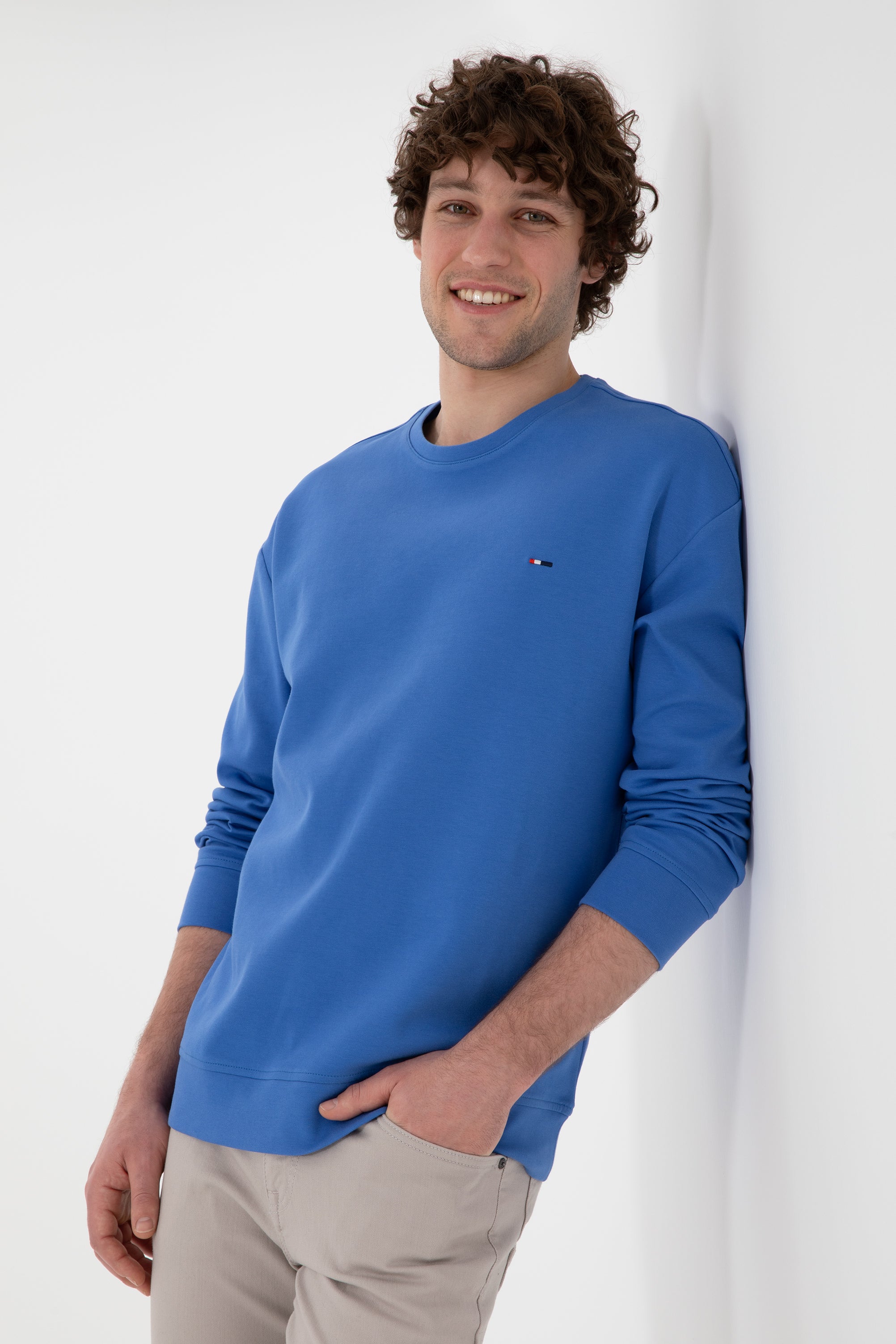 Bluză Bărbați PeAlbastru Coral Cu Guler Rotund 