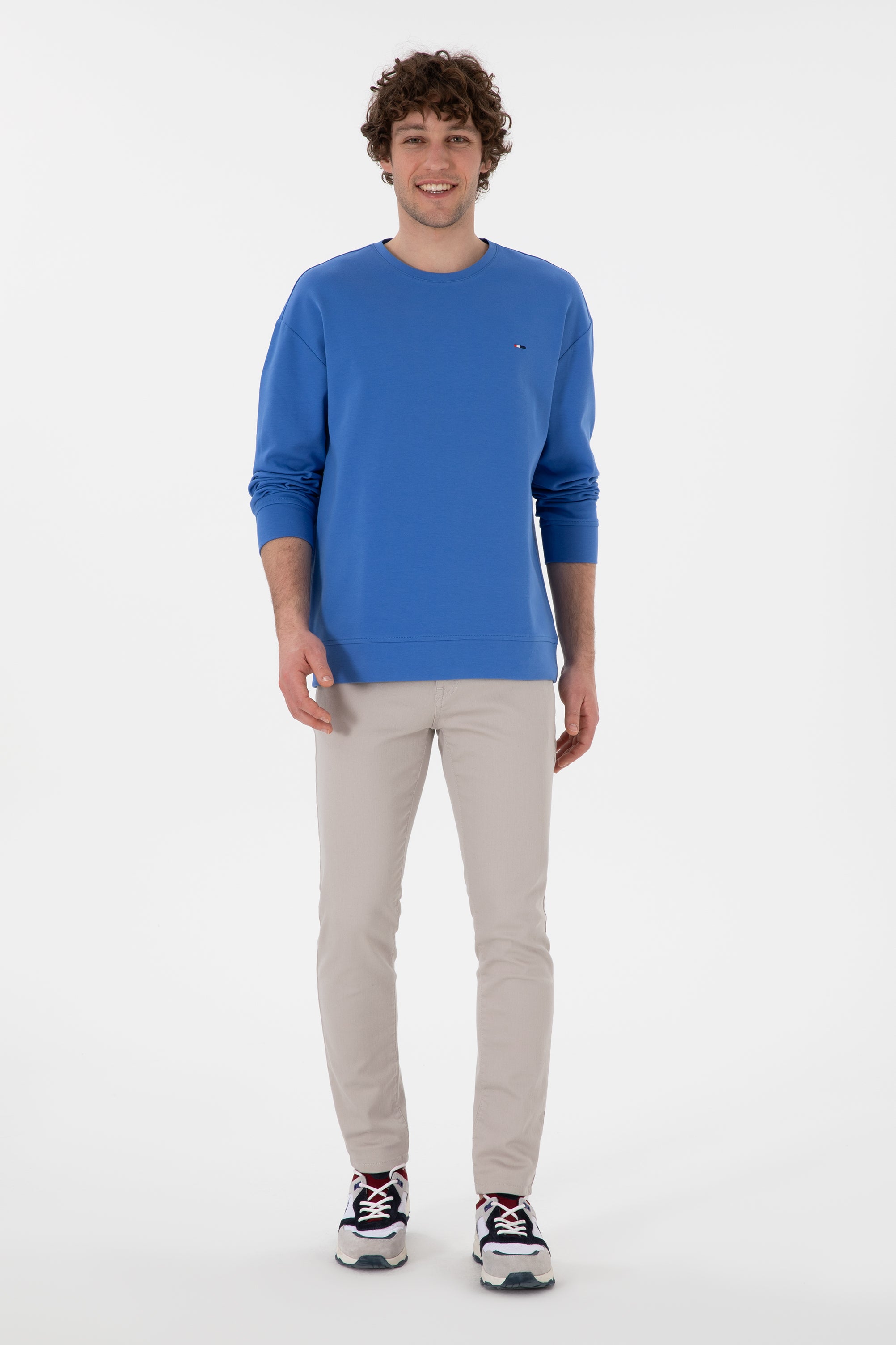 Bluză Bărbați PeAlbastru Coral Cu Guler Rotund 