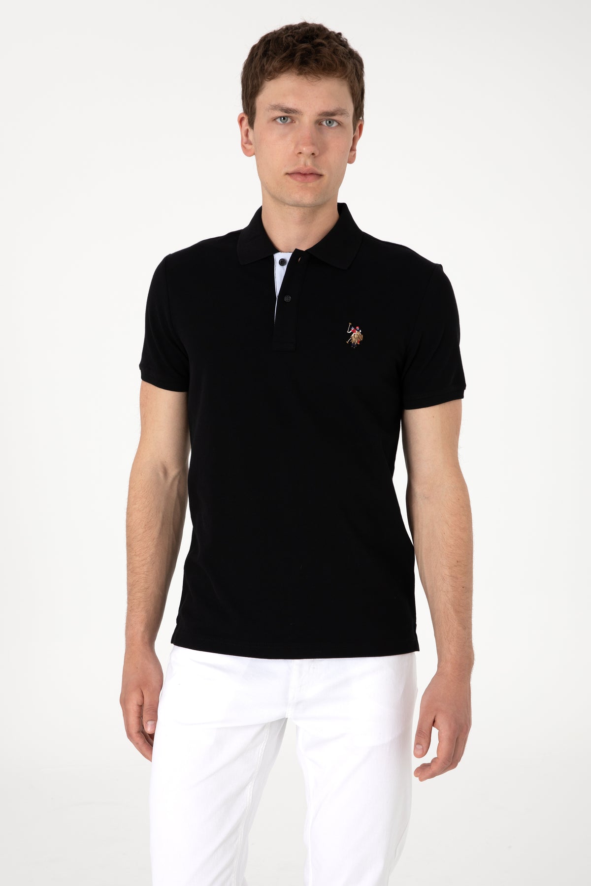 Tricou Polo Bărbați Negru Cu Logo Color