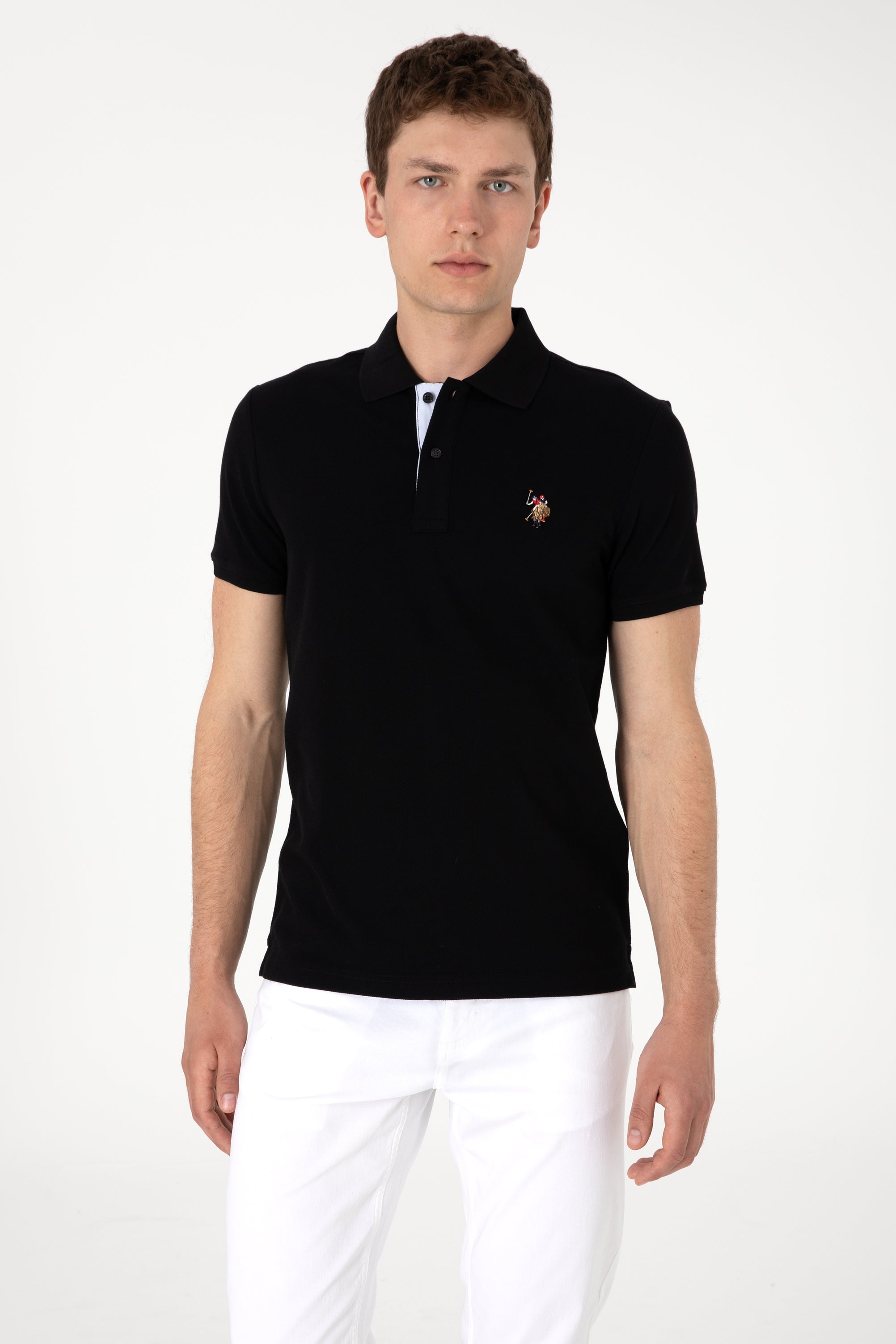 Tricou Polo Bărbați Negru Cu Logo Color