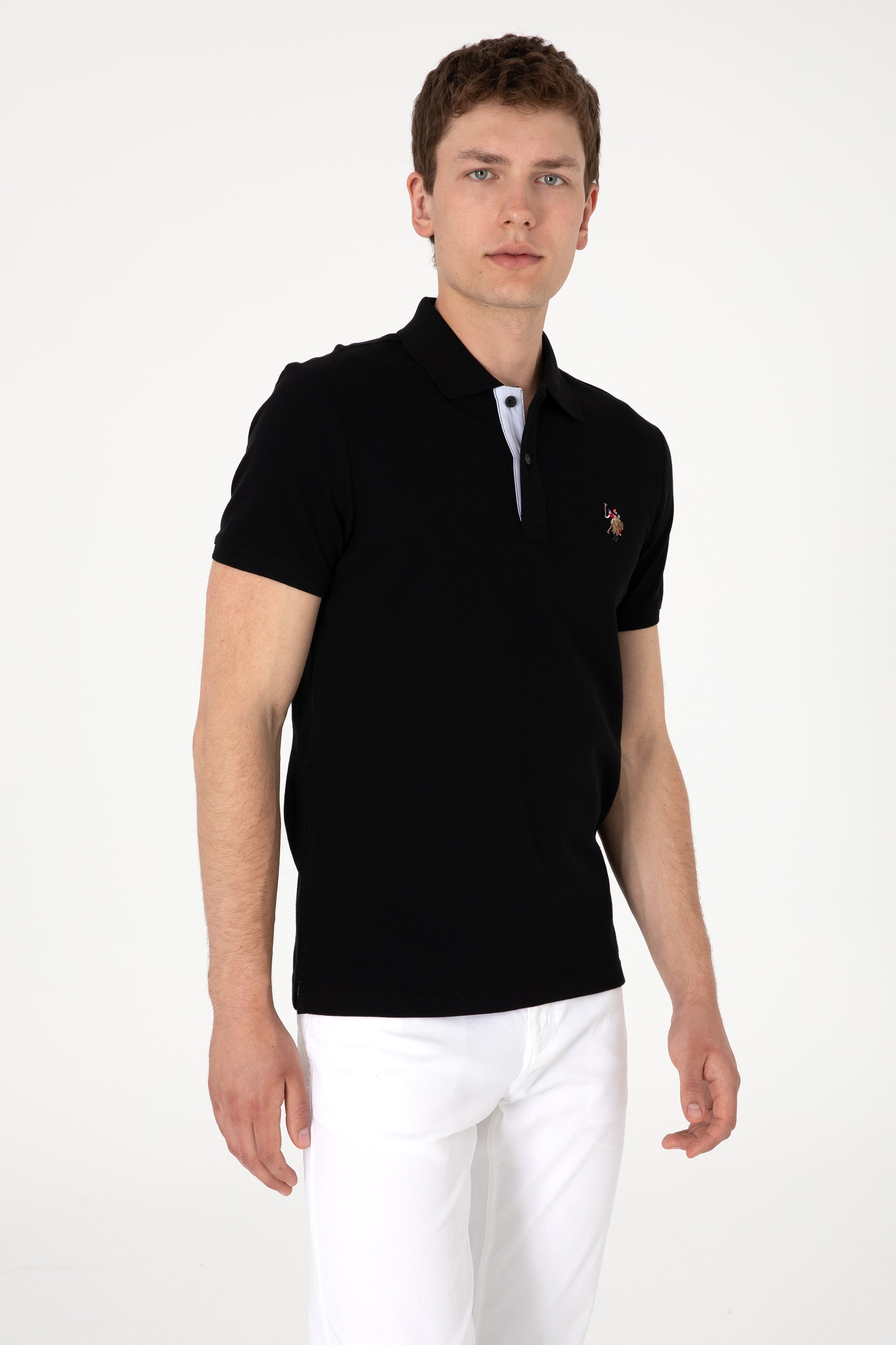 Tricou Polo Bărbați Negru Cu Logo Color