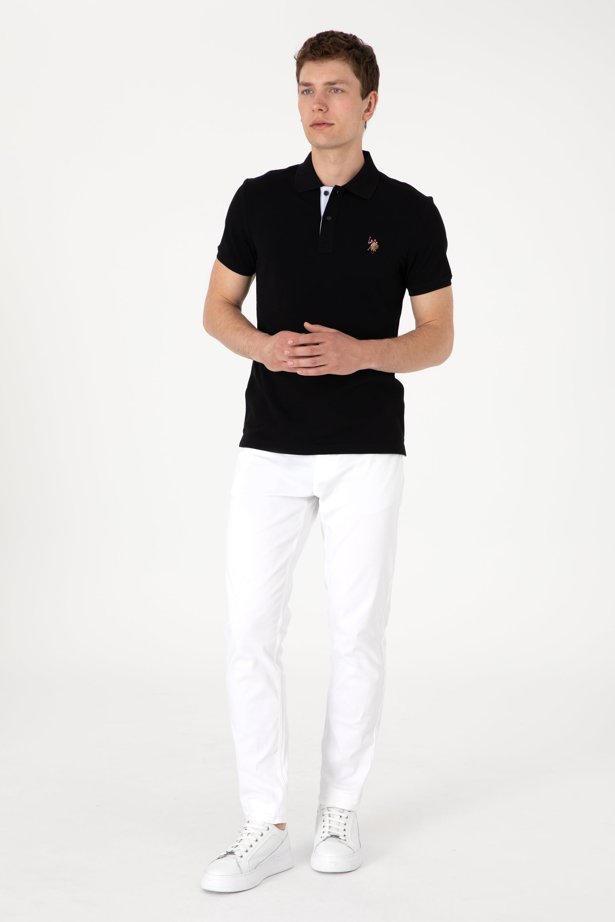 Tricou Polo Bărbați Negru Cu Logo Color