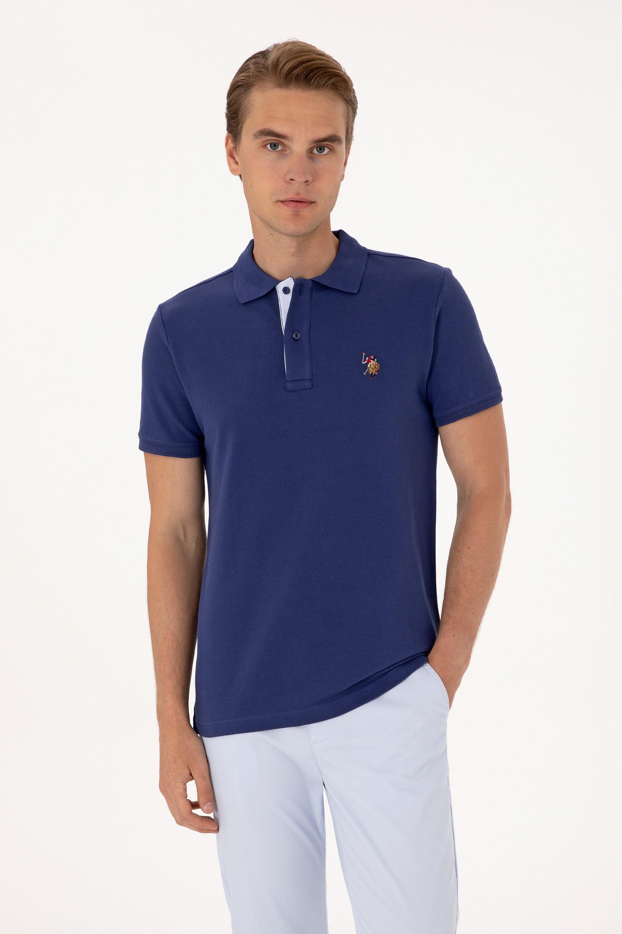 Tricou Polo Bărbați Indigo Cu Logo Color