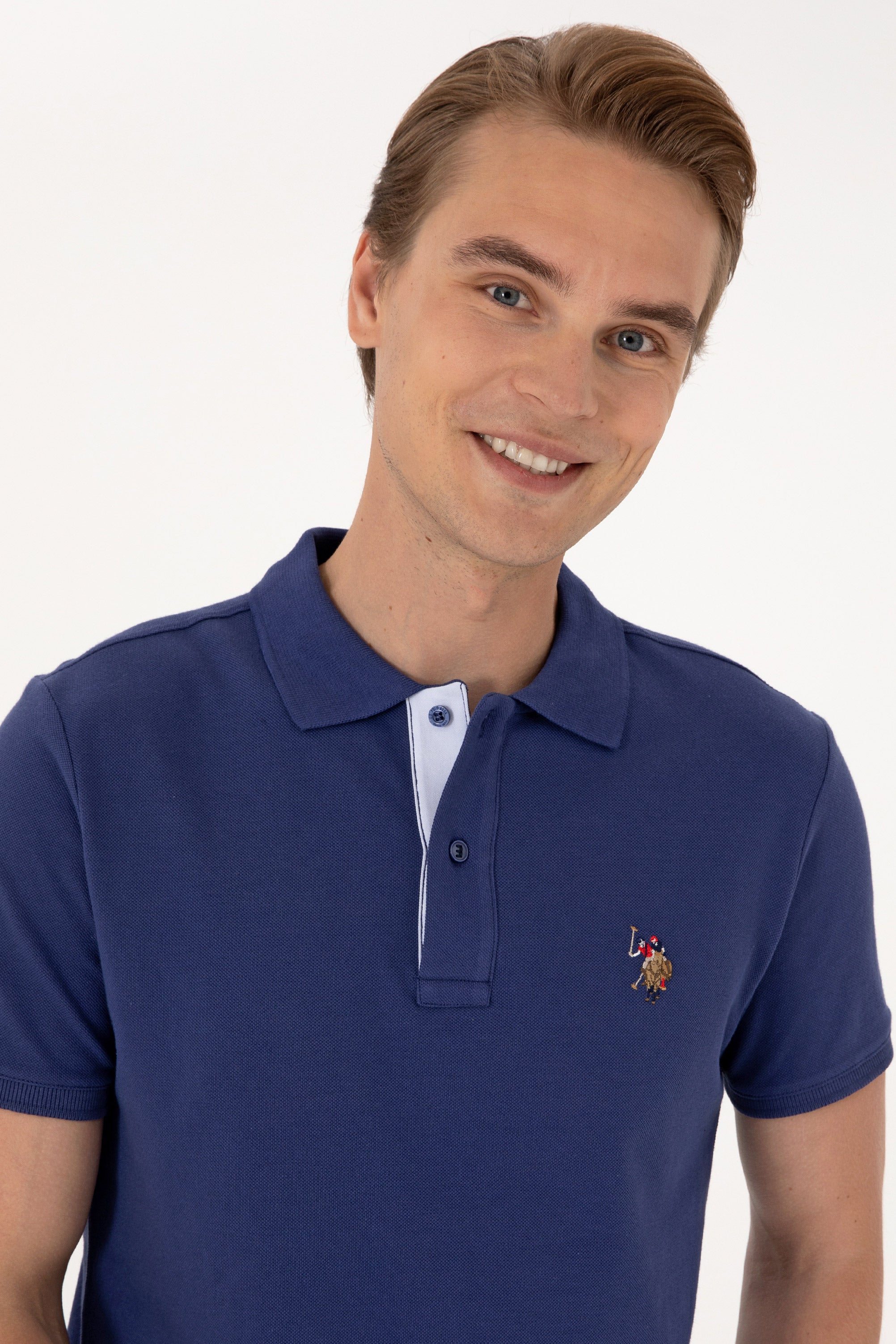 Tricou Polo Bărbați Indigo Cu Logo Color