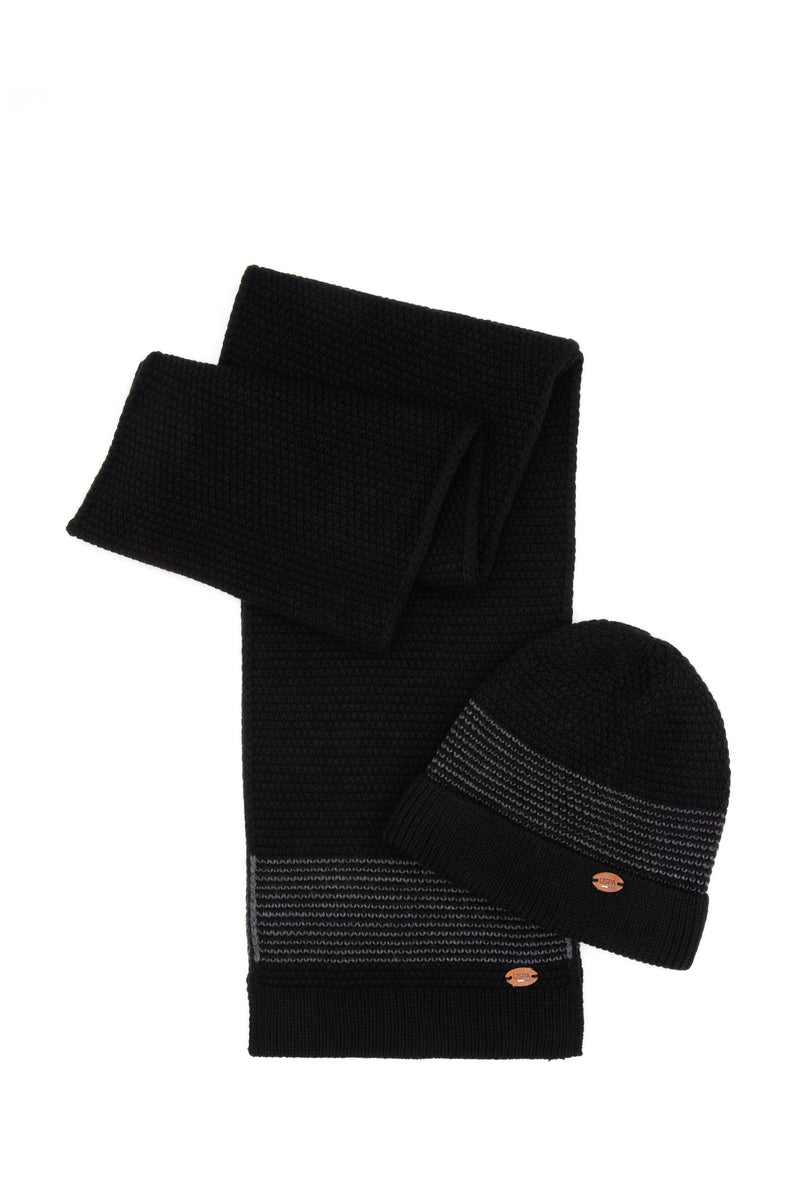 Set Fular Si Caciula Barbat Pe Negru