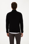 Pulover Barbat Pe Negru Guler Inalt Inchis Cu Fermoar