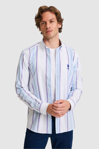 Cămașă Bărbați Alb Cu Model Cu Dungi Multicolore