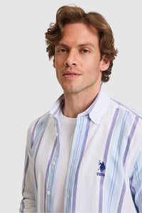 Cămașă Bărbați Alb Cu Model Cu Dungi Multicolore