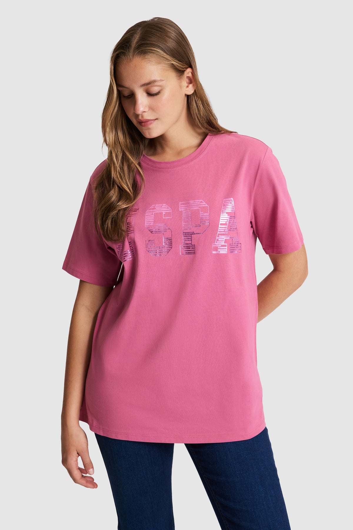 Tricou Damă Fucsia Oversize Cu Logo USPA