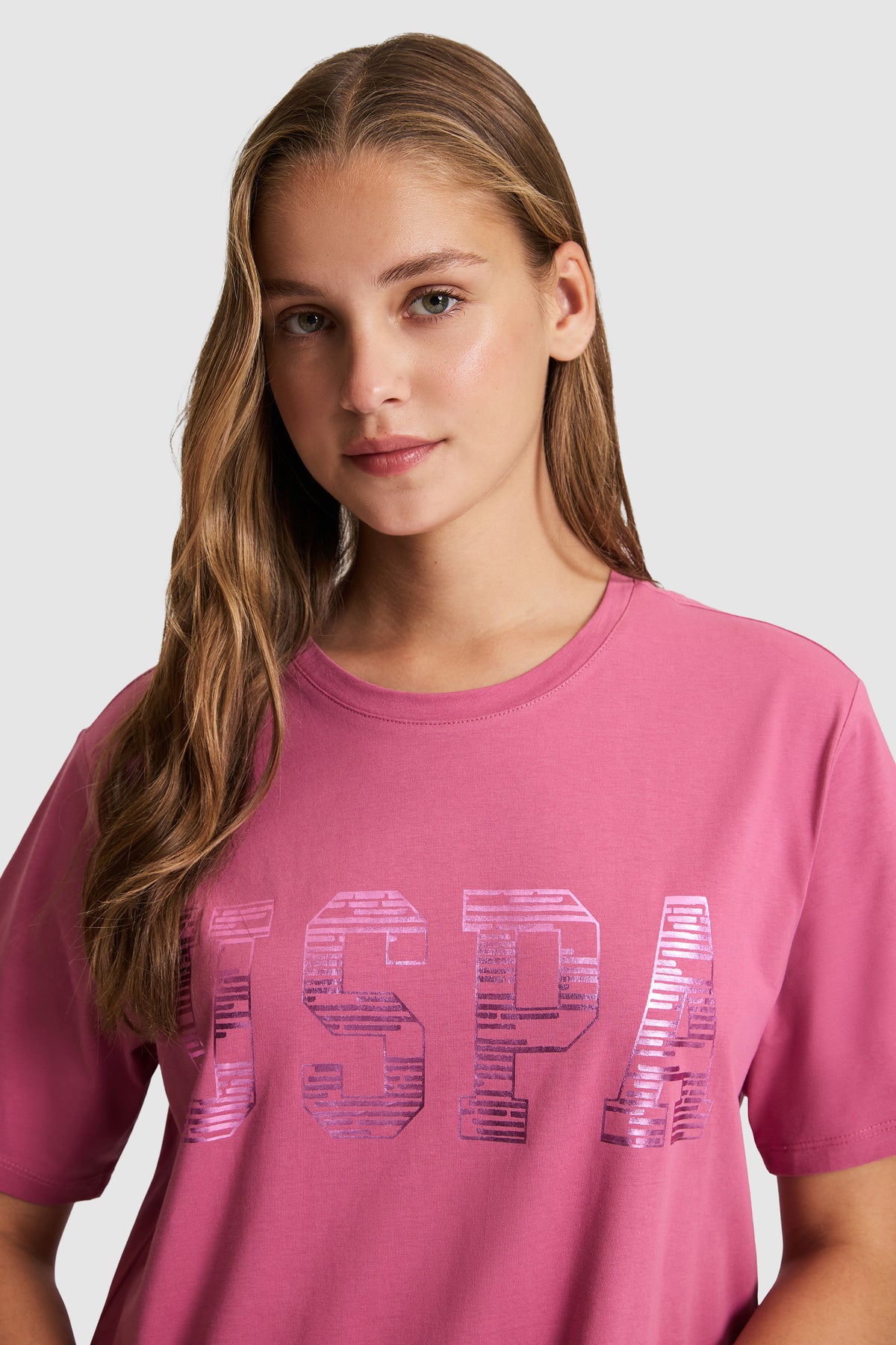 Tricou Damă Fucsia Oversize Cu Logo USPA