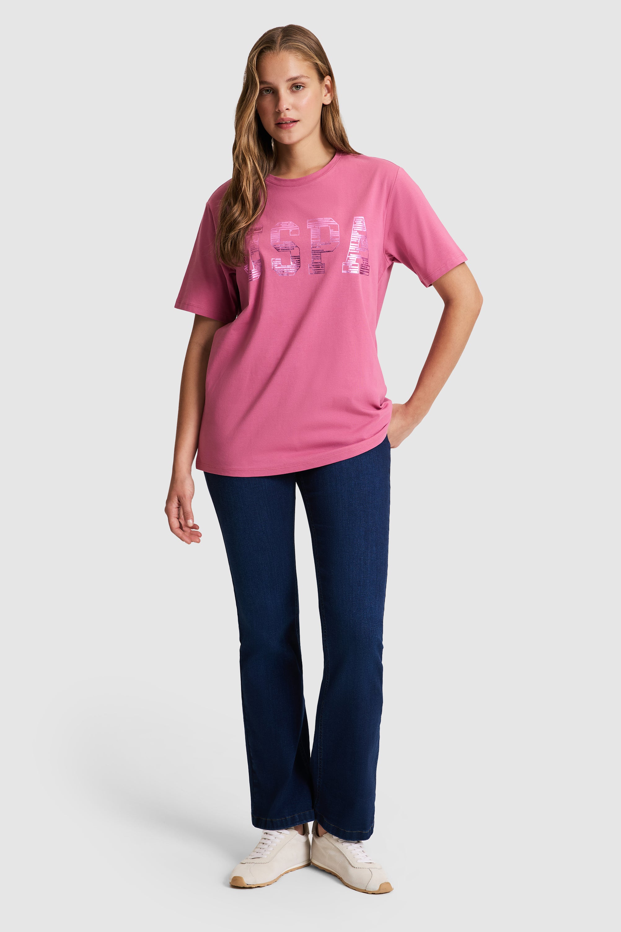 Tricou Damă Fucsia Oversize Cu Logo USPA