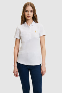 Tricou Polo Dama Alb Cu Logo Auriu