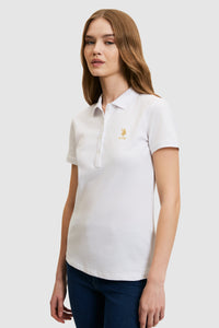 Tricou Polo Dama Alb Cu Logo Auriu