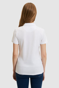 Tricou Polo Dama Alb Cu Logo Auriu