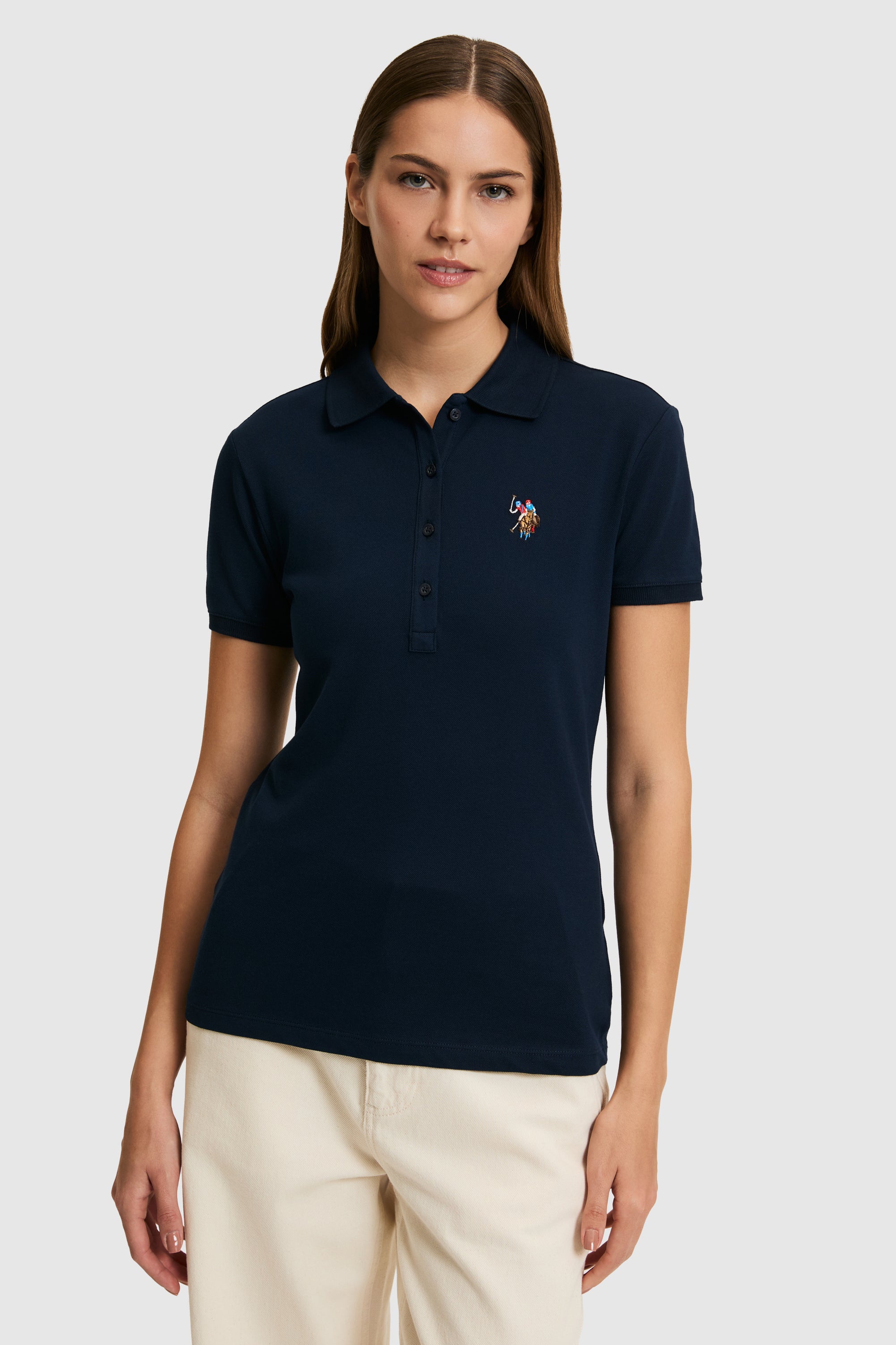 Tricou Polo Damă Bleumarin Cu Logo Colorat