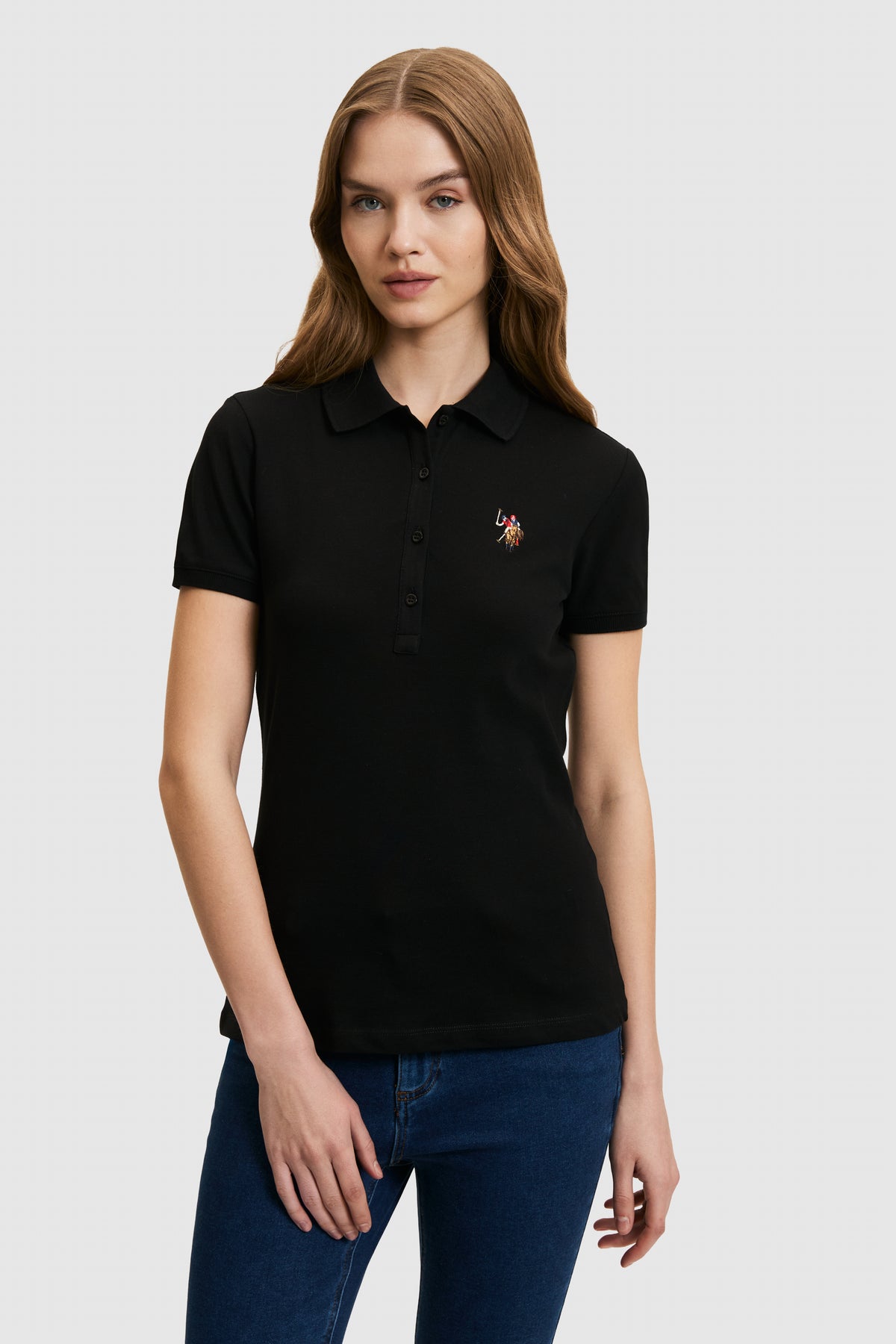 Tricou Polo Damă Negru Cu Logo Colorat