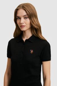 Tricou Polo Damă Negru Cu Logo Colorat