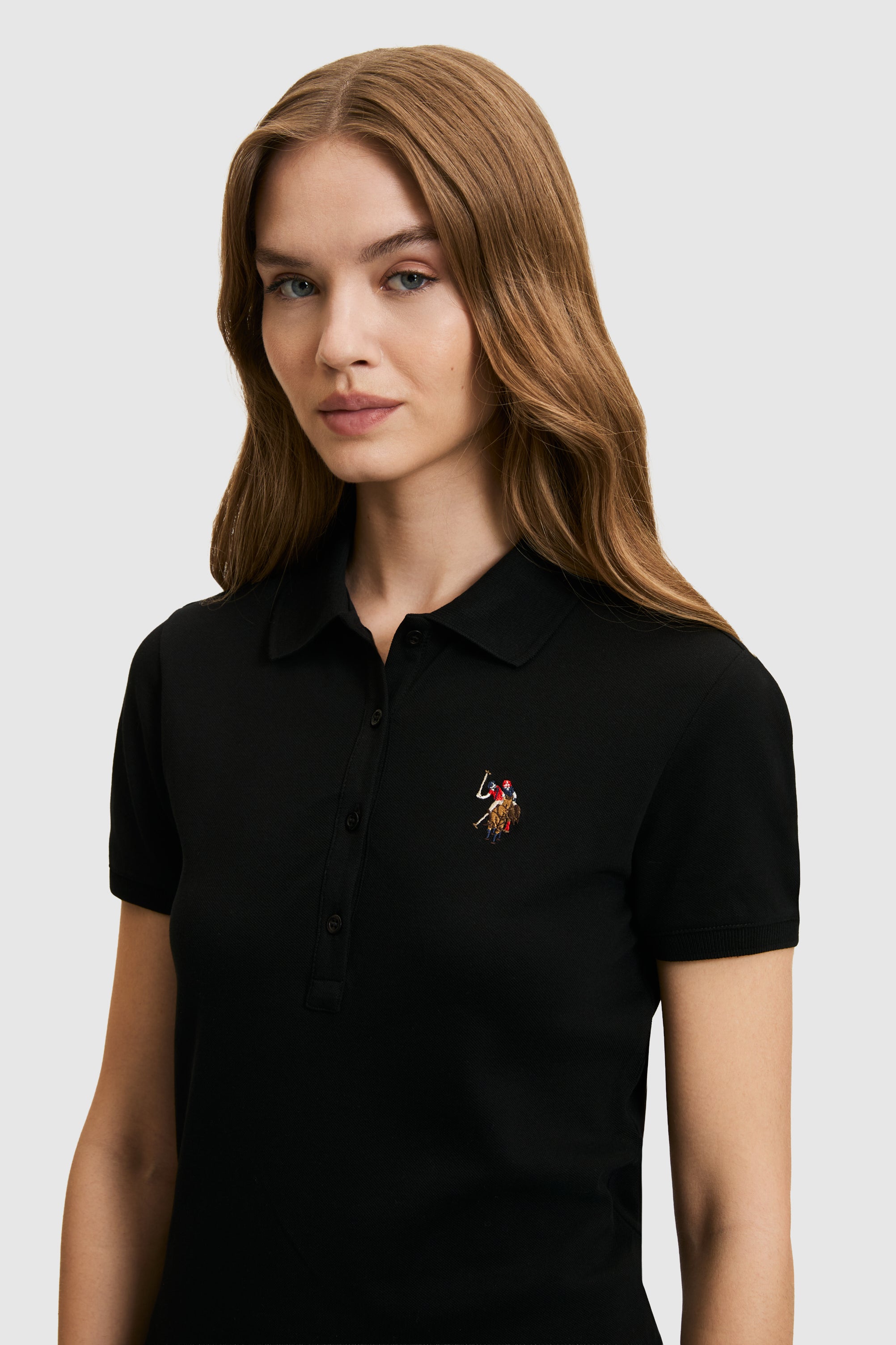 Tricou Polo Damă Negru Cu Logo Colorat