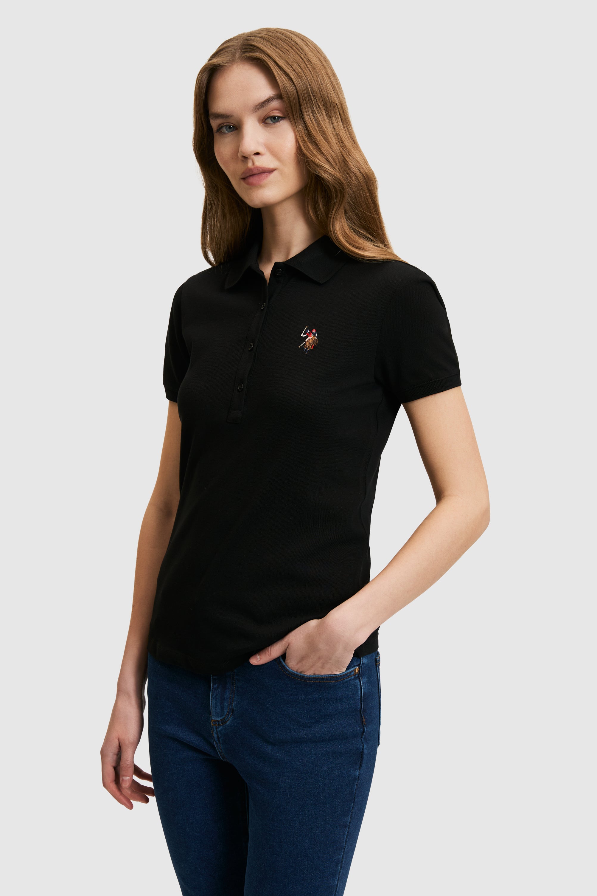 Tricou Polo Damă Negru Cu Logo Colorat