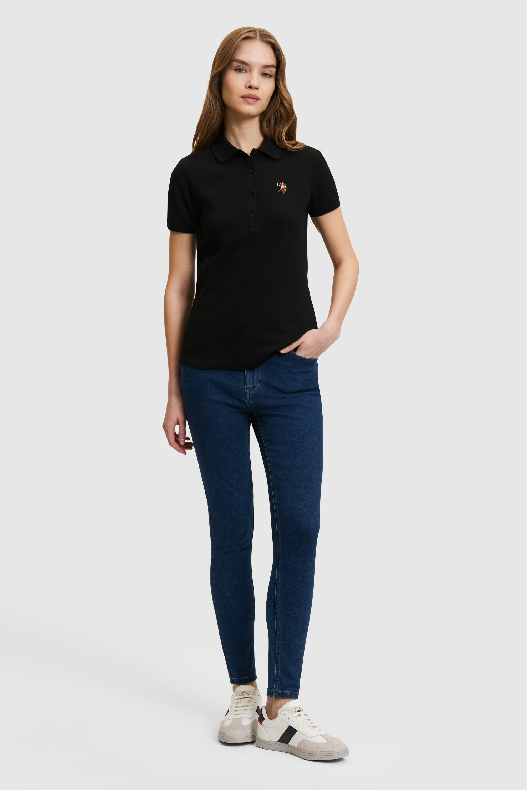 Tricou Polo Damă Negru Cu Logo Colorat