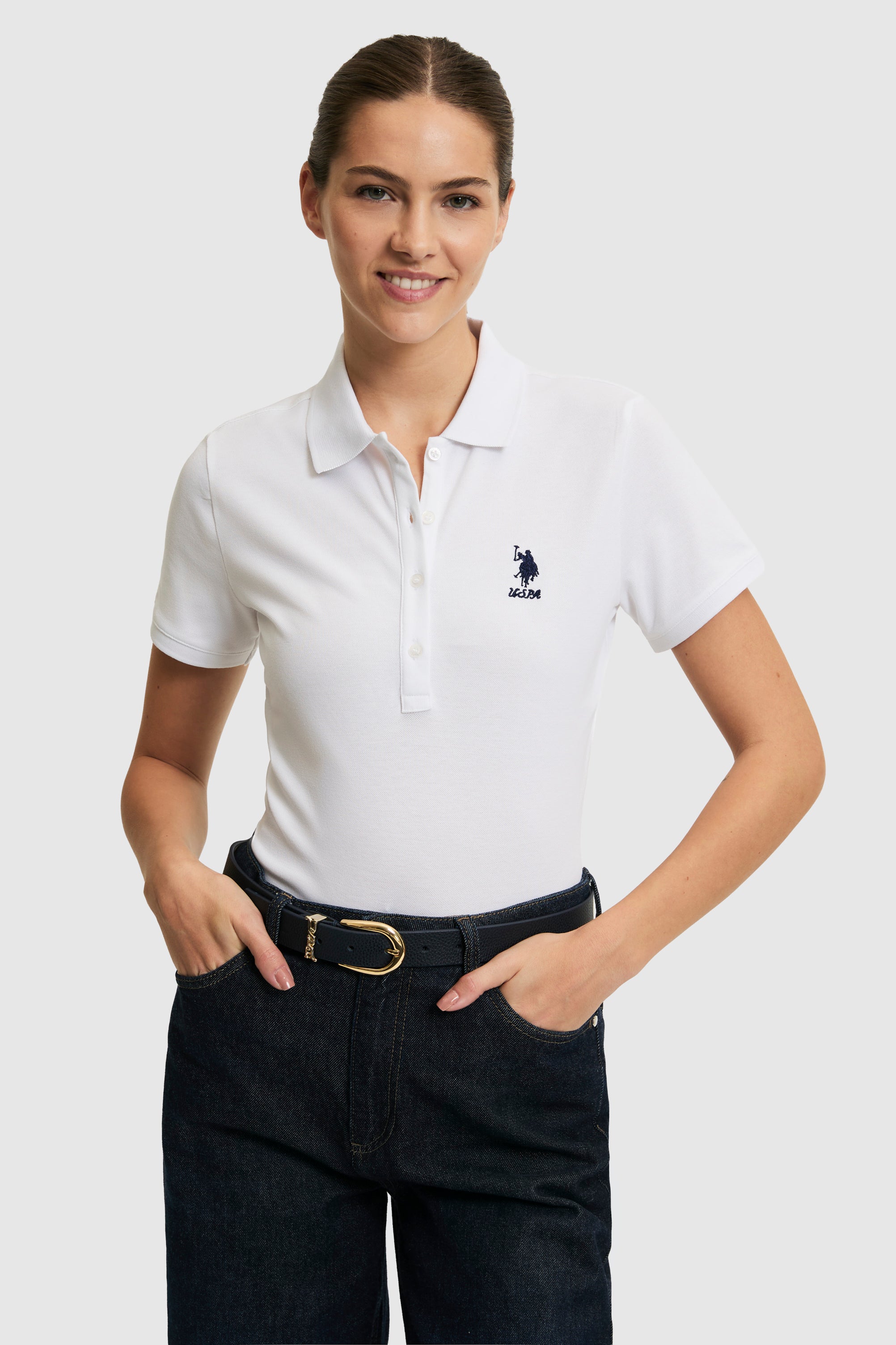 Tricou Polo Damă Alb Cu Logo Brodat