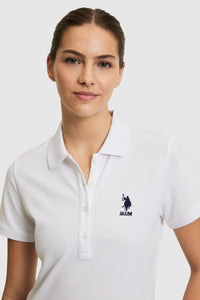 Tricou Polo Damă Alb Cu Logo Brodat
